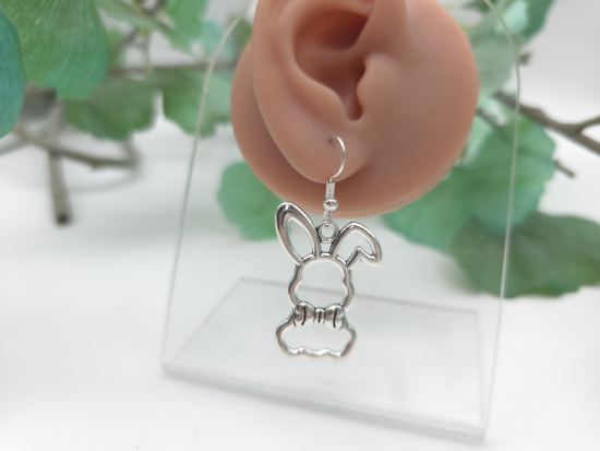 Preview: Große Hasen hohl Ohrringe silberfarben